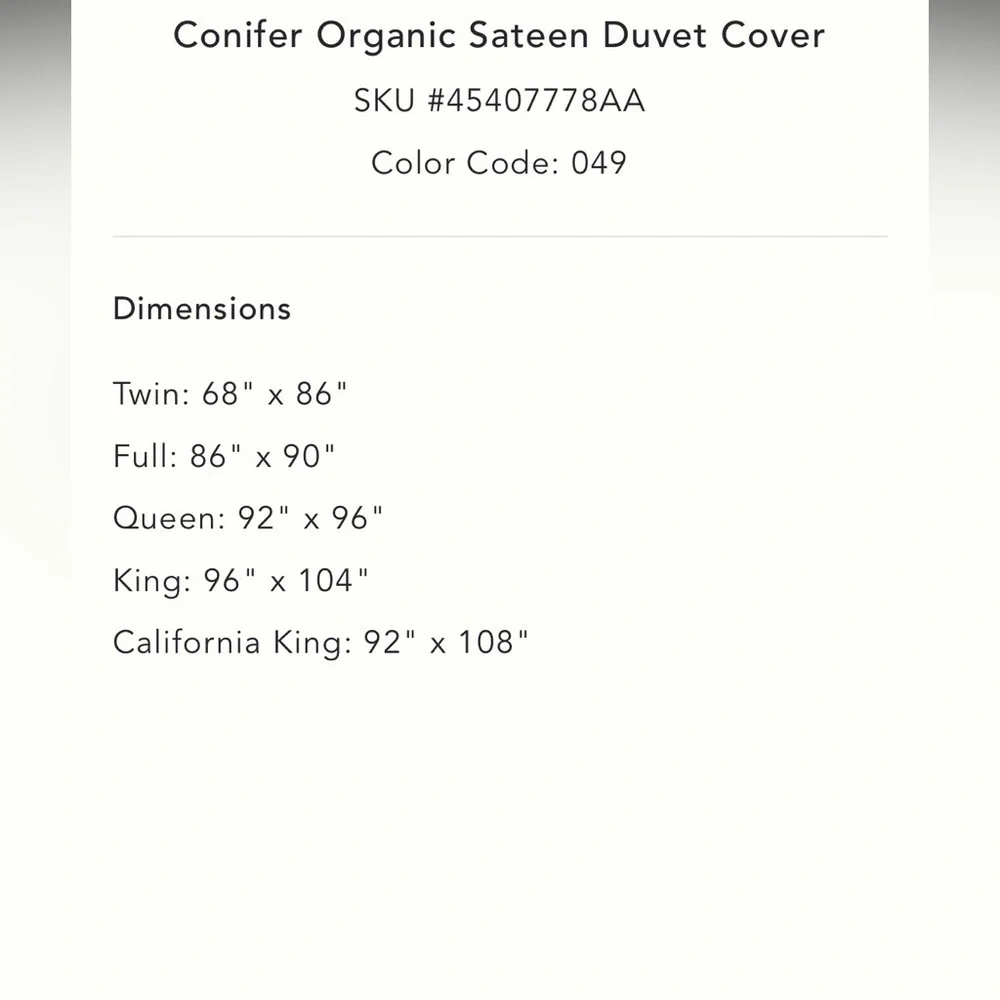 Anthropologie Conifer Organic Sateen Duvet Cover Size Queen NWT